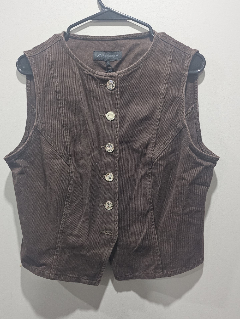 ZARA Brown Button-Front Sleeveless Vest Top